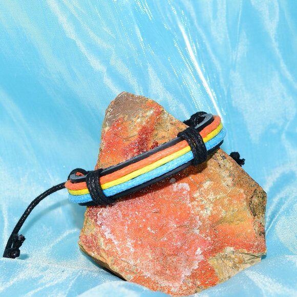 Cameron Mens Layer Hemp Leather Bracelet Black Orange Yellow Blue Gift Packaged - Picture 9 of 9